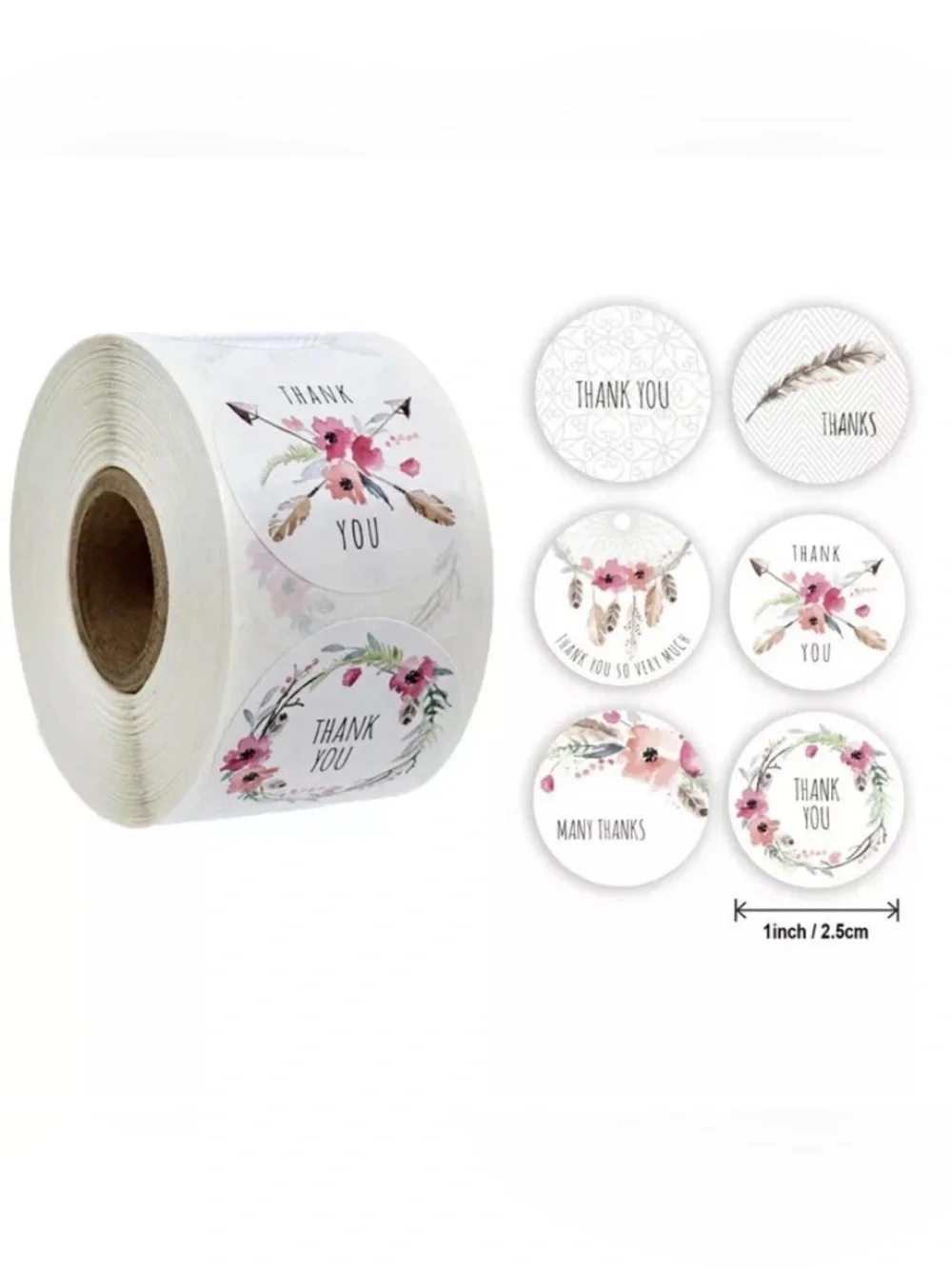 💜 NWT Floral & Feathers Circle Thank You Stickers (500 Stickers)